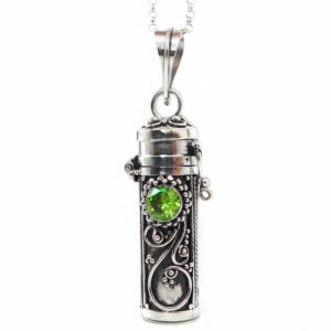 Filigree Tube Pendant with Peridot Stone
